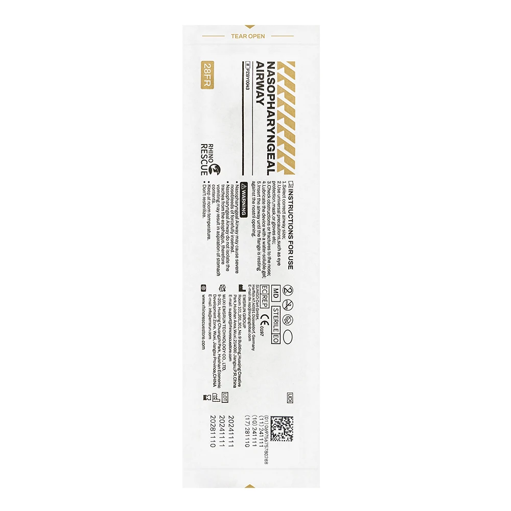 Rhino Rescue 鼻咽頭 (鼻) 気道 NPA 潤滑剤付き 鼻咽頭気道 28FR (2 パック)