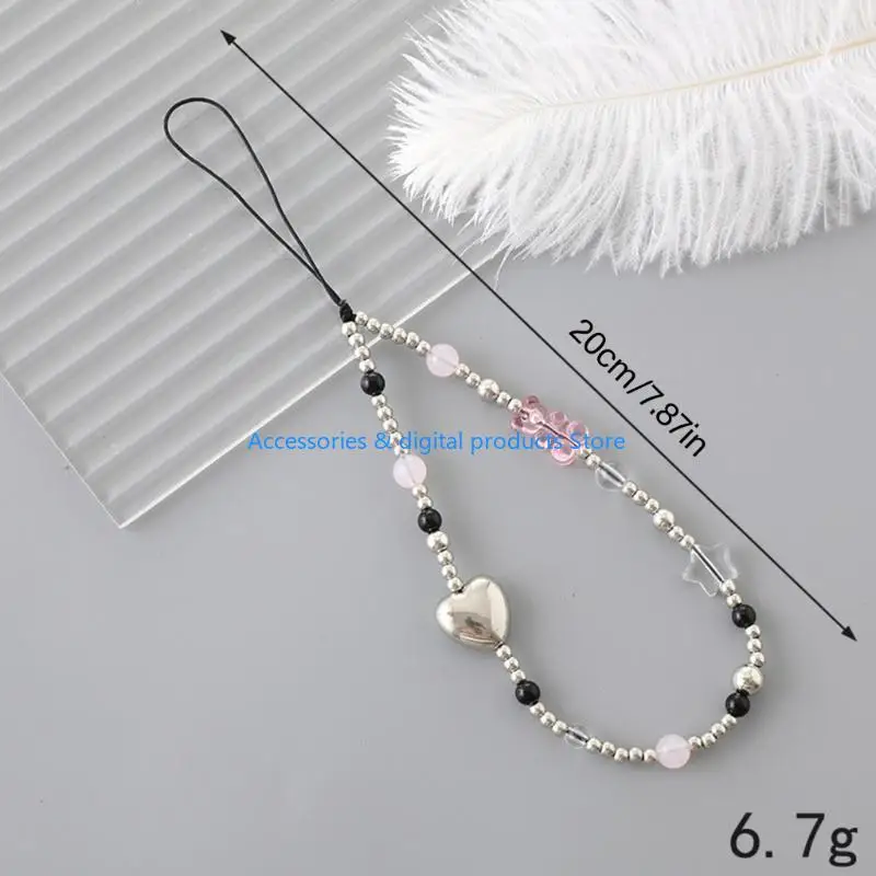 77JD Strap For Women Cellphone Charm Beaded Chain AntiLost Wrist Strap