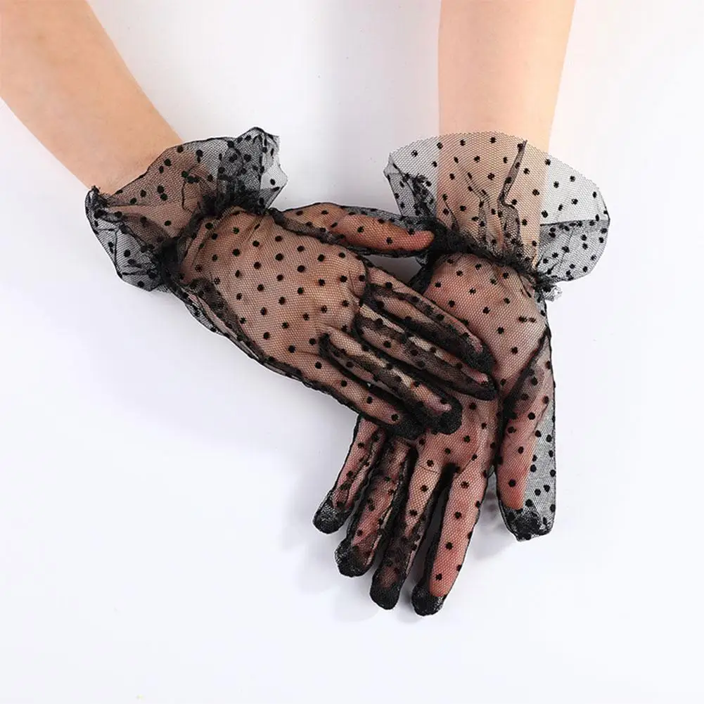 

1 Pair Women Sexy Lace Gloves Transparentes Dot Mesh Short Tulle Mittens Long Dress Elegant Wedding Gloves White Fishnet Gloves