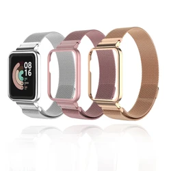 Metal Strap For Xiaomi Mi Watch Lite Band Redmi Watch 2 3 Active With Case Protector Bumper Magnetic Loop Replacement Bracelet