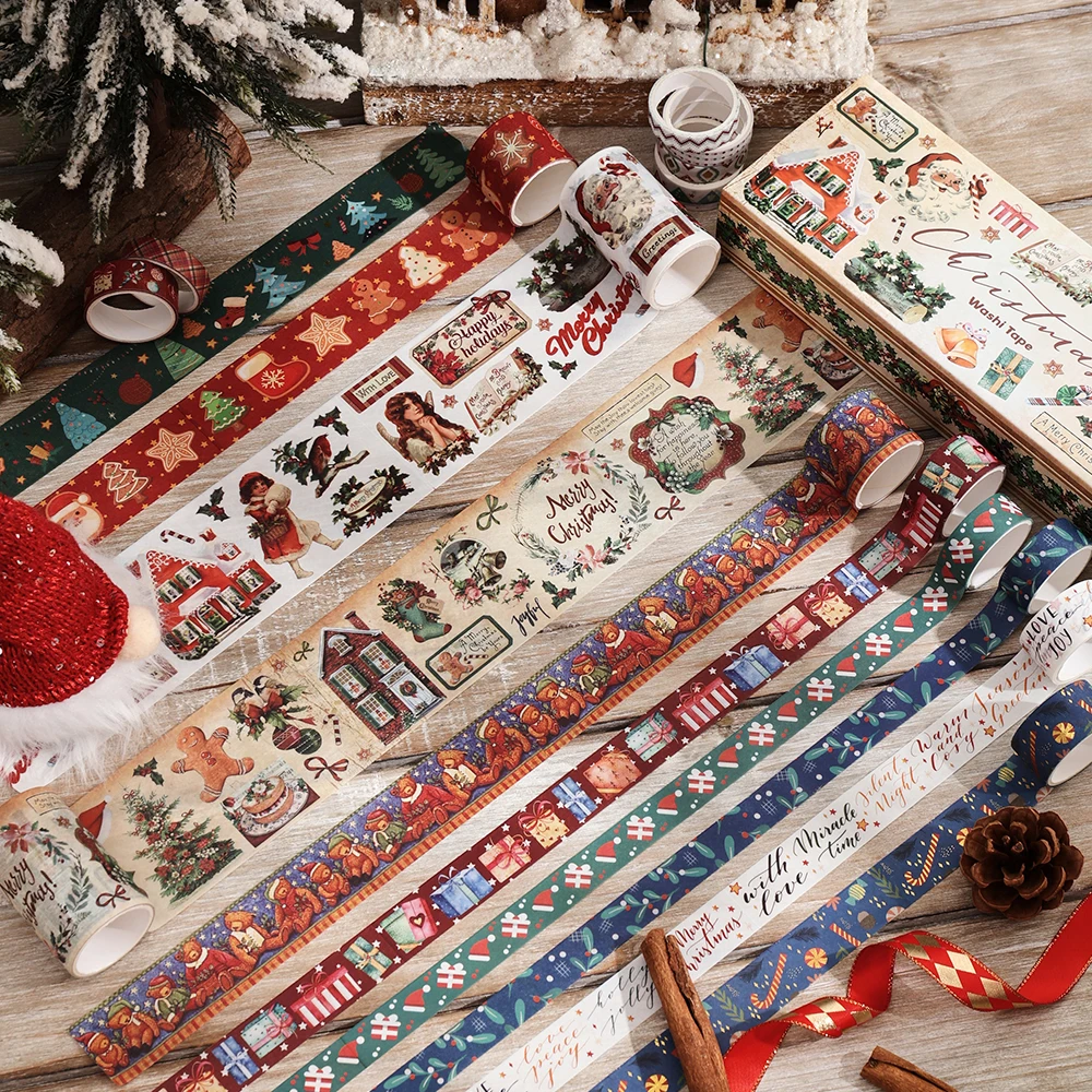 20 rolls/box Vintage Christmas Washi Tape Set 5 Sizes Scrapbooking Sticker Tape With Snowflake Deer Santa Masking Adhesive Tapes