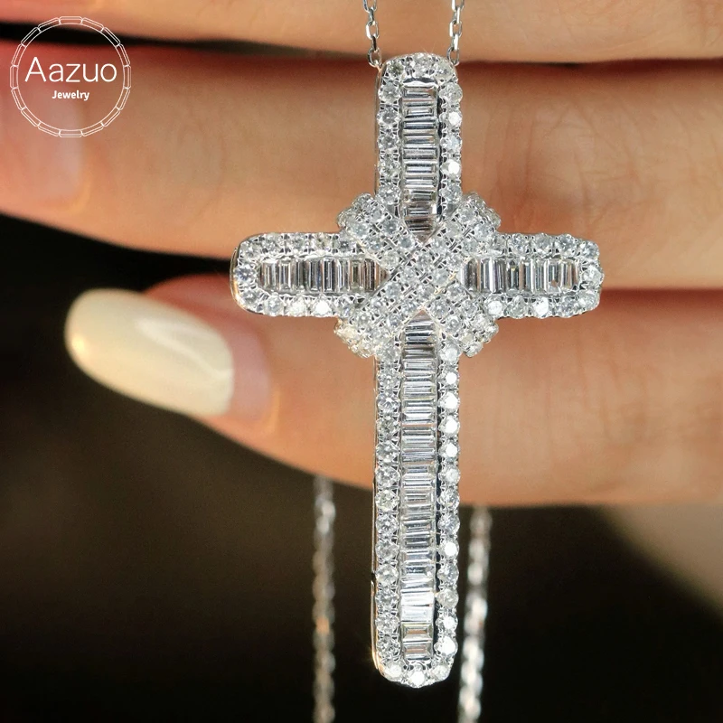 

Aazuo 18K White Gold Natrual Diamond 2.0ct Big Cross Pendent With Chain Necklace Gift For Women or Man Valentine's Day Birthday