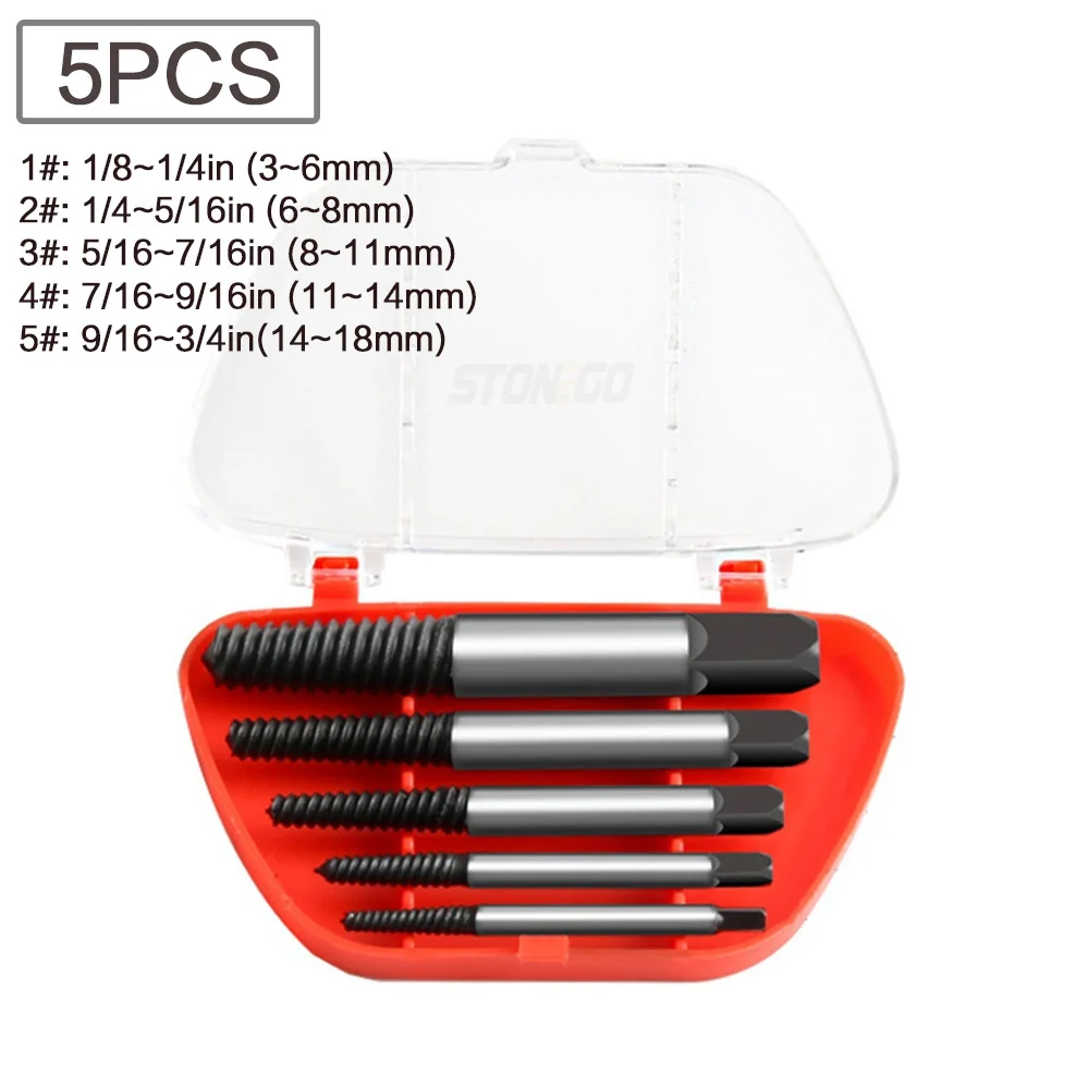 STONEGO 5 PCS/6 PCS Gebroken Beschadigd Schroevendraaier Extractor Boor Set Koolstofstaal Dubbele Zijschroef Pull Center boren