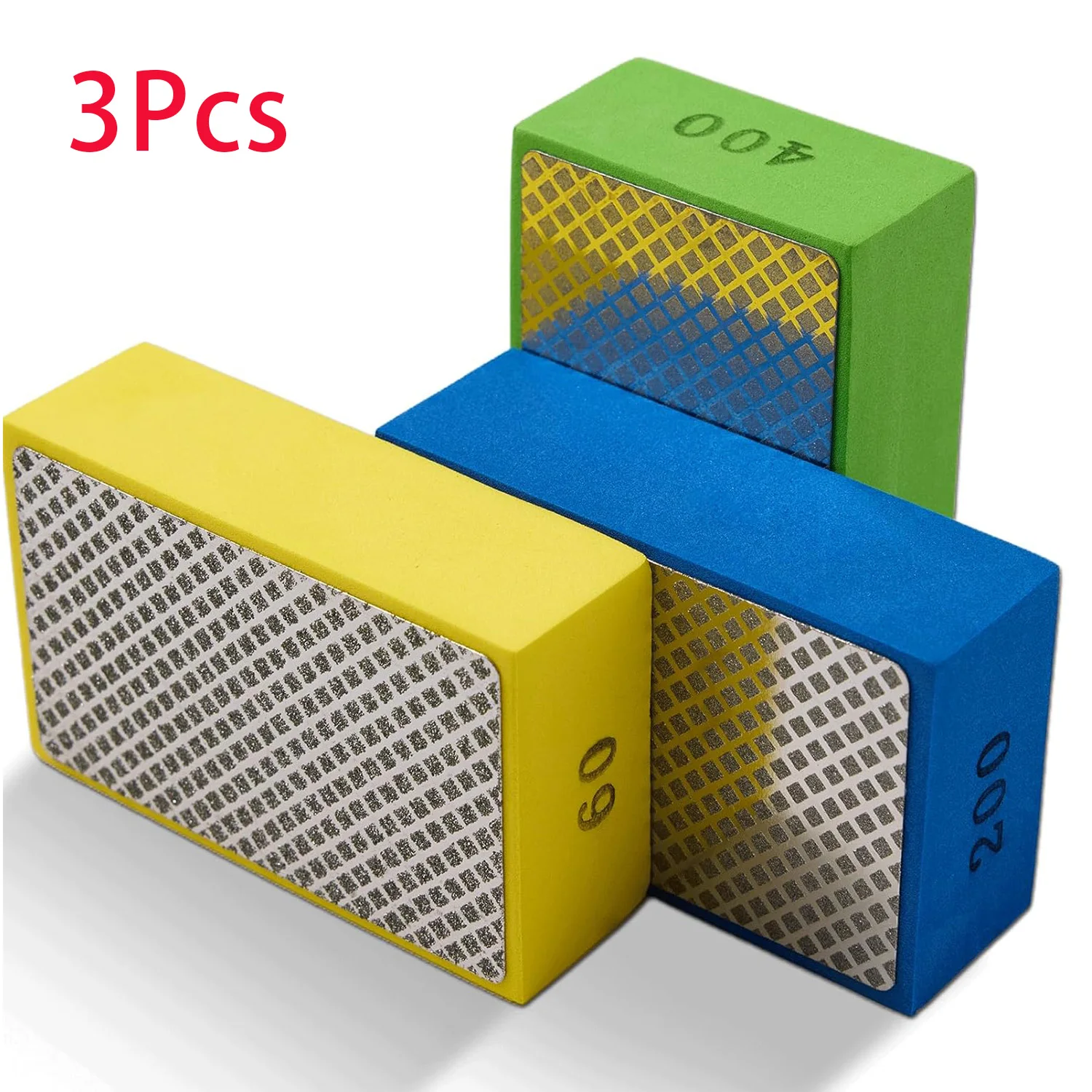 

3Pcs Diamond Hand Polishing Pads, Diamond Sanding Pads 60/200/400 Grit Sanding Block for Tile Glass Stone Marble Metal Wet&Dry