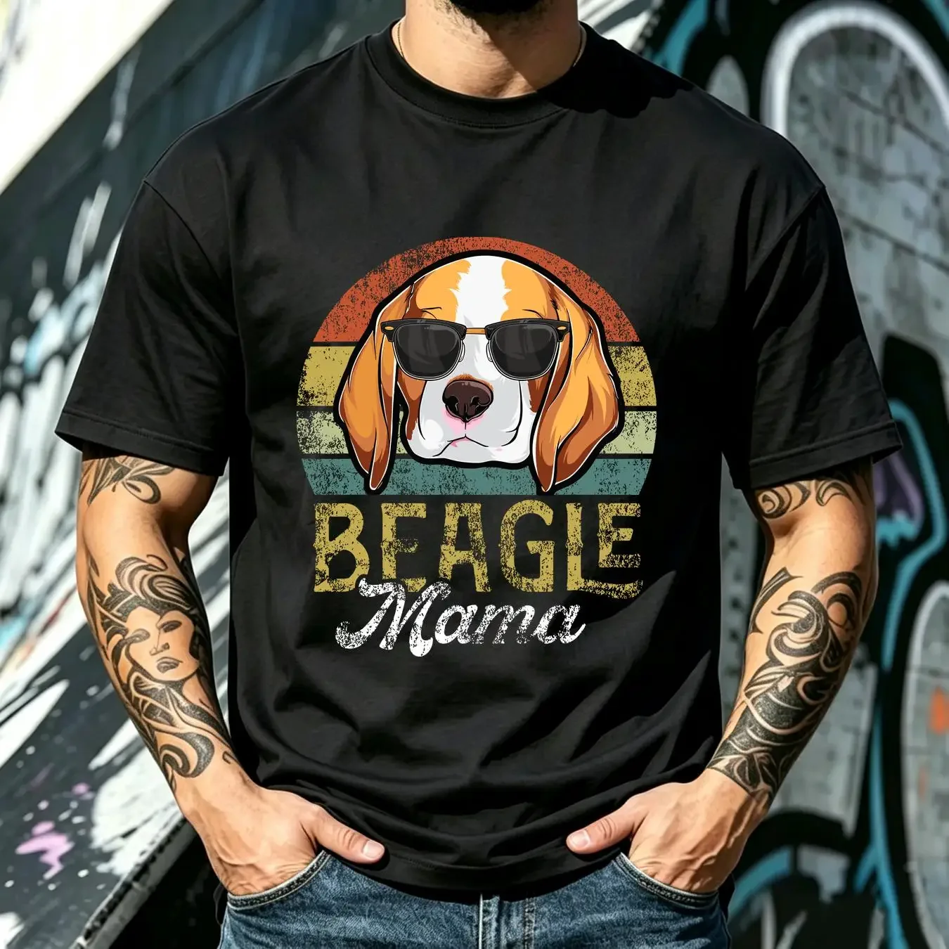 washed T Shirt Retro Beagle Mama Women Mothers Day Dog Mom S 3XL long sleeves vintage Washed Top For Everyday Wear streetwear