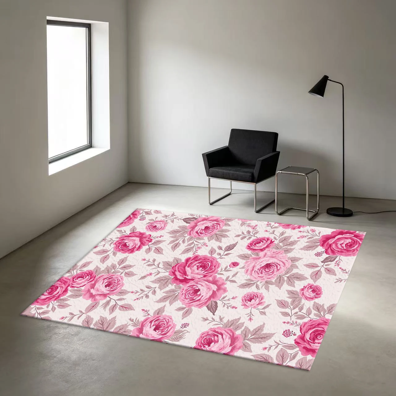 Elegant Pink Rose Floral Print Carpet, Suitable for Home Interior Living Space Decoration, Stylish Area Floor Carpet
