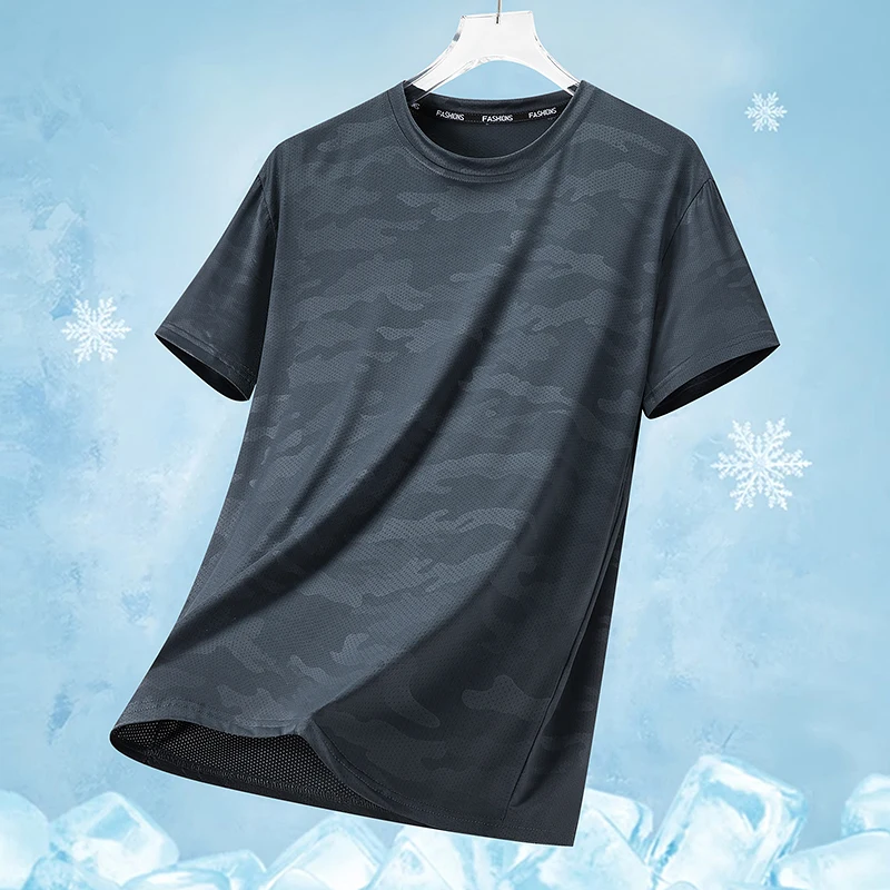 Functional Fabric Mosquito-Resistant Antibacterial Sweat-Wicking Ice Feeling 2025 New Ice Silk T-Shirt Men's Short Sleeve Thin Q image 3