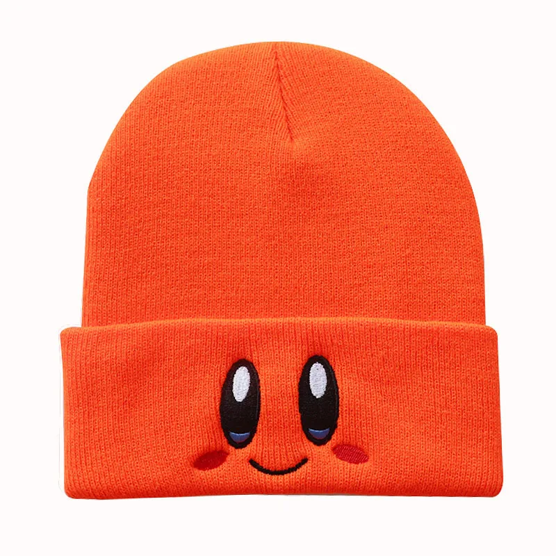 Kawaii Kirby Knitted Hat Anime Cartoon Unisex Smiley Eyes Embroidery Winter Hat Knit Bonnet Fashion Boy Girl Gift Toys