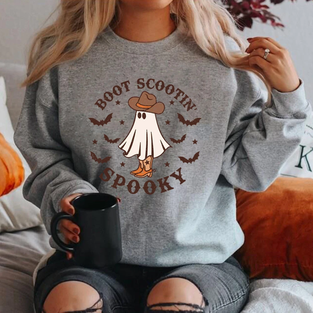 Boot Scootin Spooky Sweatshirt Halloween Hoodie Cowboy Ghost Sweatshirts Cute Spooky Pullover Tops Women Hoodies Halloween Gift