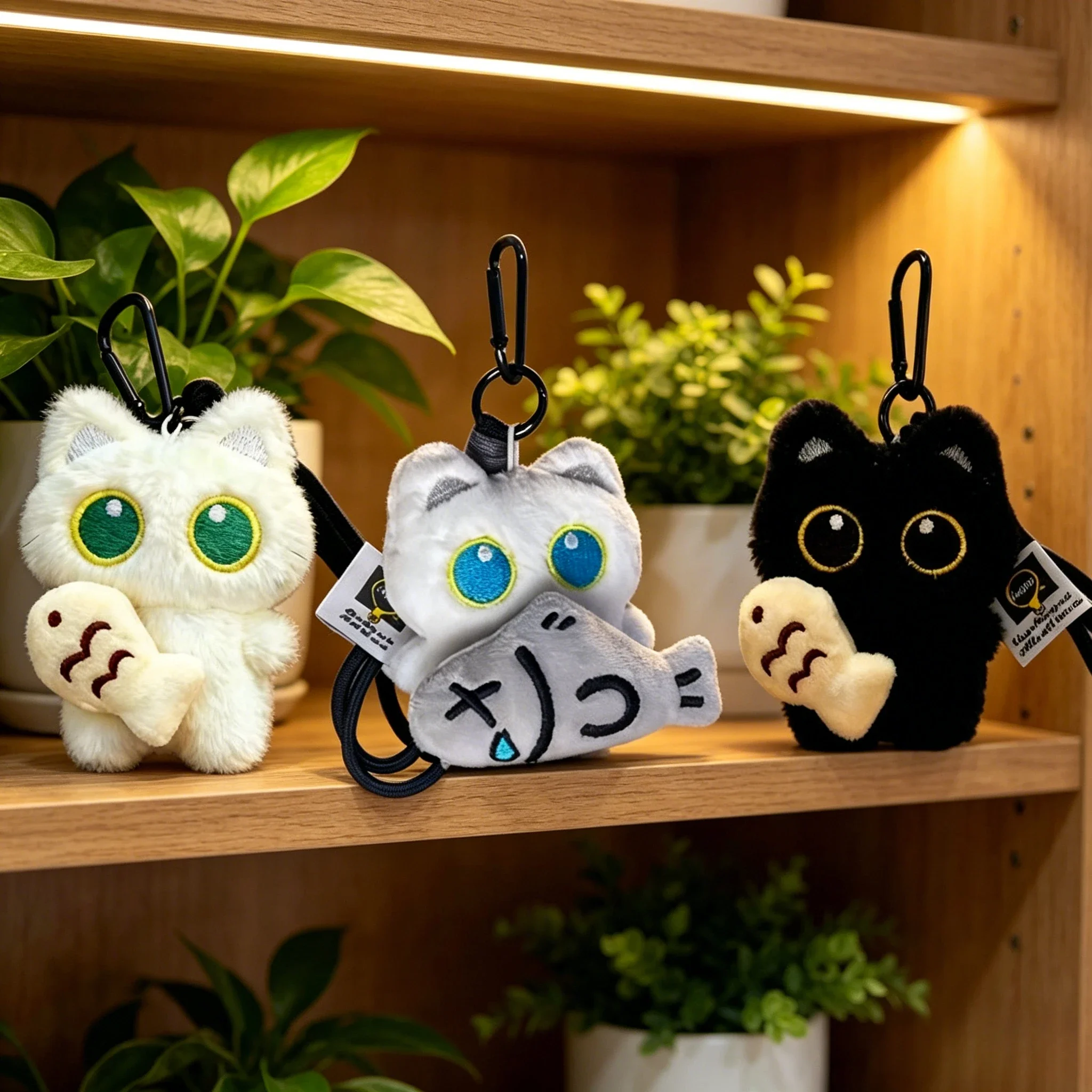 Cool Plush Black Cat Doll Toy Keychain Kawaii Bag Pendant Charms Car Keyring Accessory Gift for Women And Couples