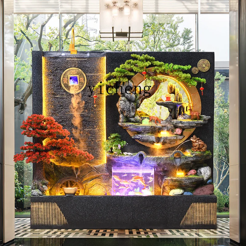 

TWR water curtain wall screen office store fish tank rockery fish pond fountain circulating water feng shui wheel ornament