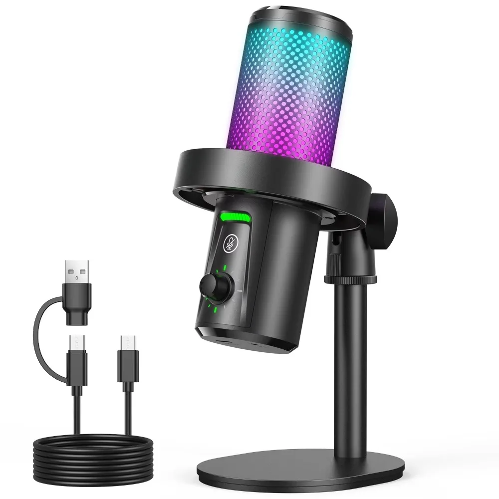 XM58 Professional High Quality RGB USB Condenser Microphone 14mm Header Microphone with Noise Cancellation for Game LIVE