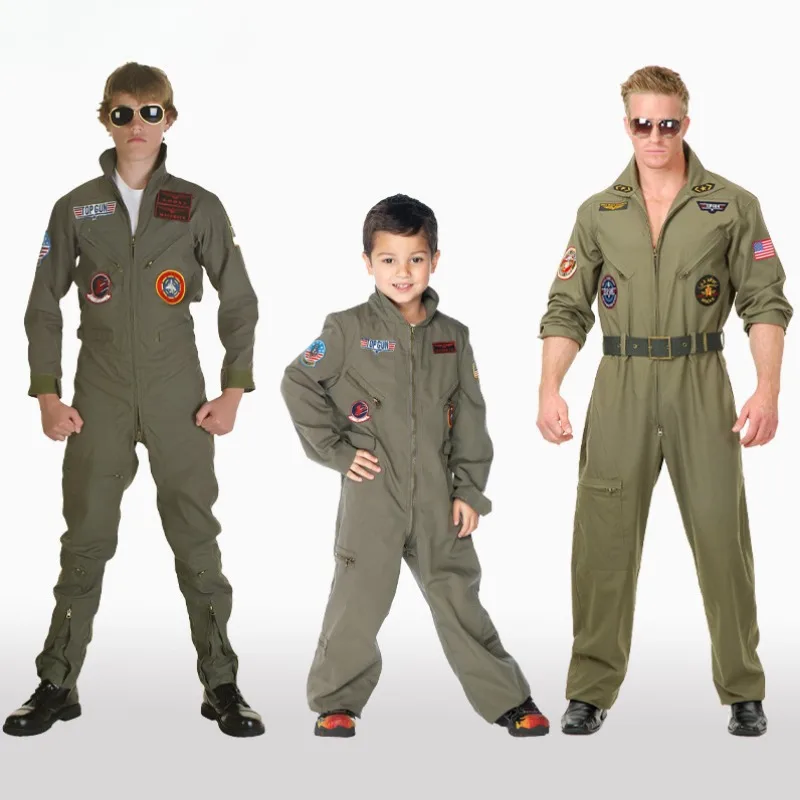 Top Movie Role Playing US Air Force Uniform Halloween Men's Wear Children Adult Army Green Pilot Jumpsuit Astronaut