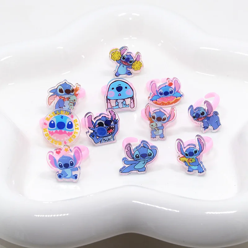 10/20/36pcs Disney Cartoon Stitch Girls Anime Rings Children's Toys Acrylic Ring Party Figure Jeweller Rings Kid Toys Gifts