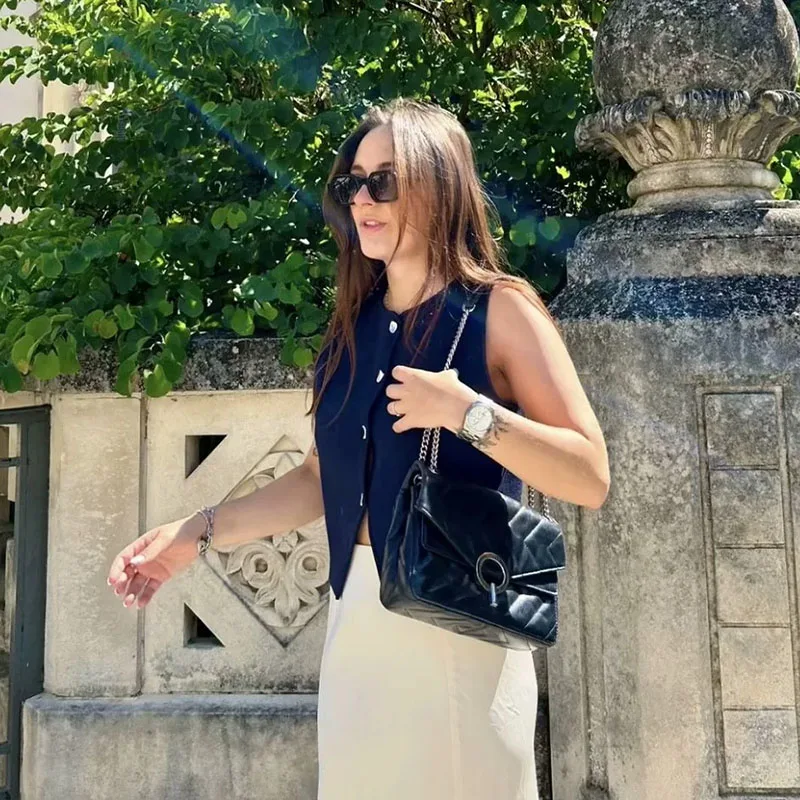 2023 neue Pullover Weste für Weibliche Sommer Ärmellose Abgeschnitten Gestrickte Westen Frau Einfarbig Grundlegende Dünne Streetwear Y2K Tanks Tops