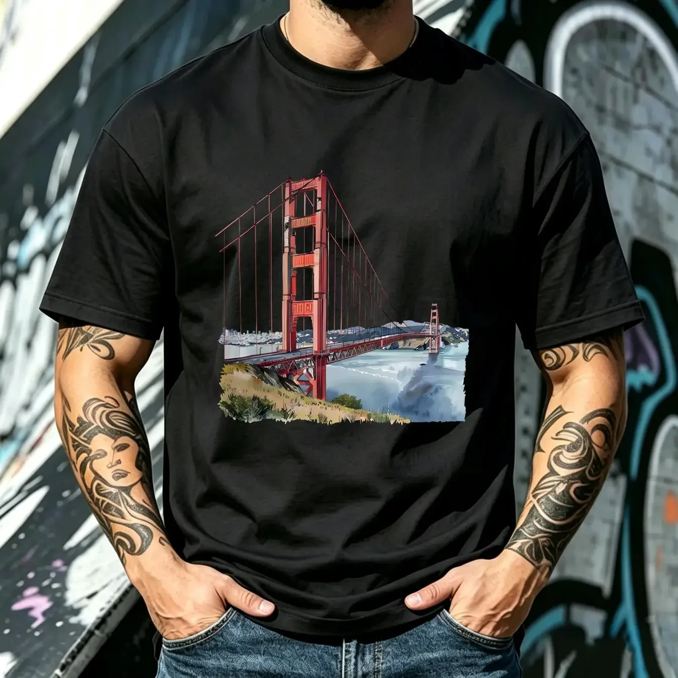 washed T Shirt Golden Gate Bridge long or short sleeves vintage Washed Unisex Slightly Casual Breathable fashion homme