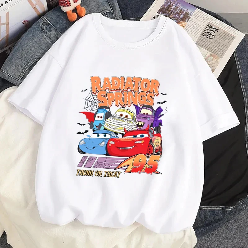 

Disney Car Pixar Lightning McQueen 95 Printed T-shirt Halloween Pumpkin Graphic T Shirts Summer Women Casual O-neck Tshirts Tops