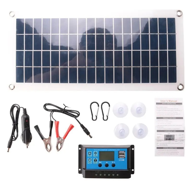 A69E30W Flexible Solar Panel Solar Cells For Car RV Boat Home Roof Van Camping Solar Battery, 10A Solar Controller Module