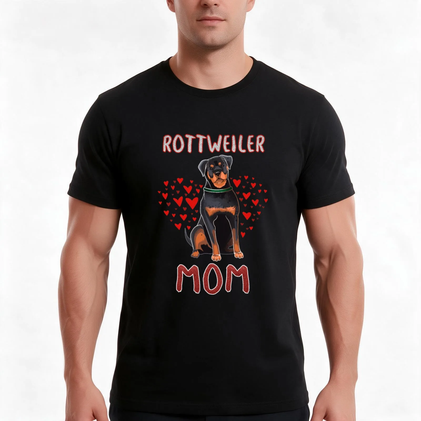 Rottweiler Mom T-Shirt, Summer Casual Cotton Tee, Oversized Streetwear Tops, Vintage Graphic Print, Loose Fit Short Sleeve