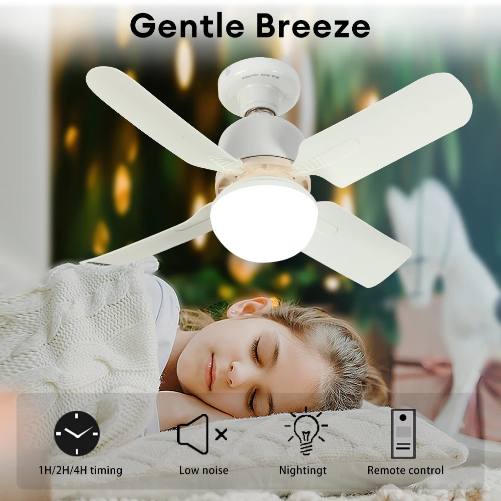 

2025 Новые светодиодные лампочки, потолочный вентилятор с розеткой E27, пульт дистанционного управления с регулируемой яркостью, беспроводные вентиляторы, освещение для спальни, кухни