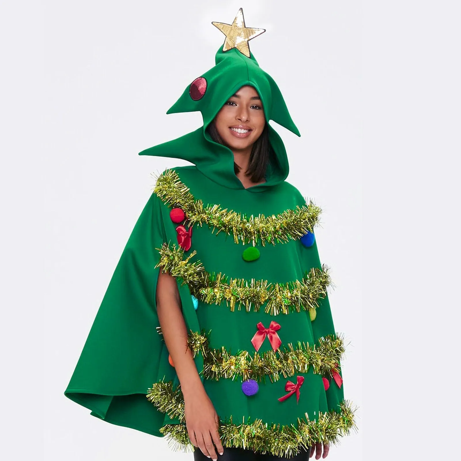 Women Christmas Hooded Christmas Tree 3D Performance Costume Cape Medieval Decorations for Classroom Medieval Skirt