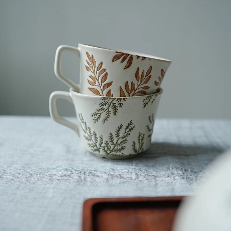 Plant whispers underglaze colored ceramic coffee cups Japanese mugs embossed exquisite tea cups afternoon tea cups