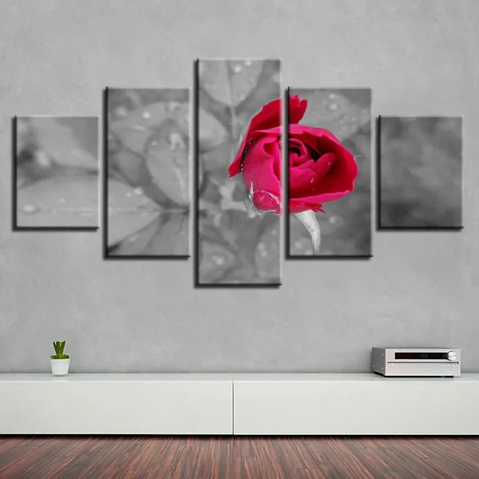 

Art mural, five couplets, ultra clear room decoration painting, spray painting, flowers, roses, bedside hanging painting