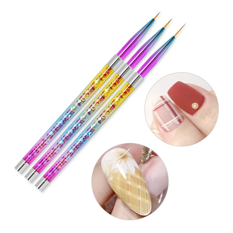 3Pcs/Set Sequins Gradient Painted Carving Pulling Line Pen Painting Flower Nail Art Brushes Kit