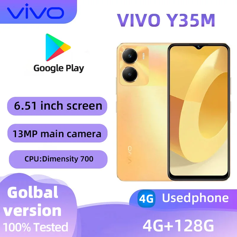 VIVO Y35M 5g 4GB RAM 128GB ROM أندرويد مفتوح 6.51 بوصة جميع الألوان بحالة جيدة هاتف مستعمل أصلي