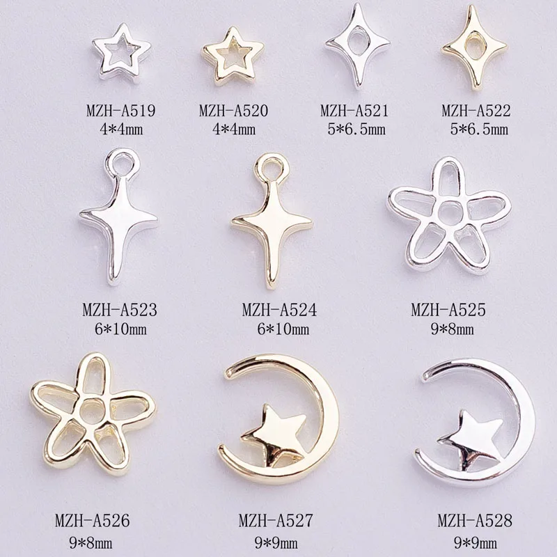 10PCS/Lot Gold Silver Nail Charms Gems Star Pattern Nail Art Accessories Alloy Gems For Manicure Rhinestones Fingernail Figures