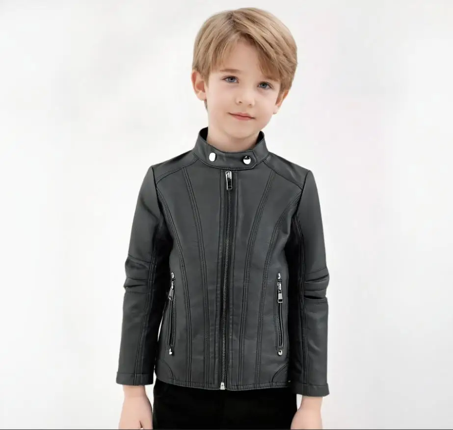 Boys Girls Christmas NEW Year Motorcycle Pu Leather Jacket Children Waterproof Windproof Coat Kids Street Photography Wear