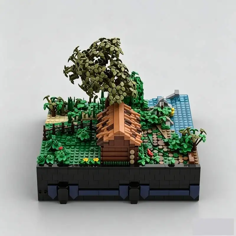 1653Parts Landscape Trees Sheep Shelter Medieval Castle Model Custom Puzzle DIY Assembly Building Blocks Creative Display Gift