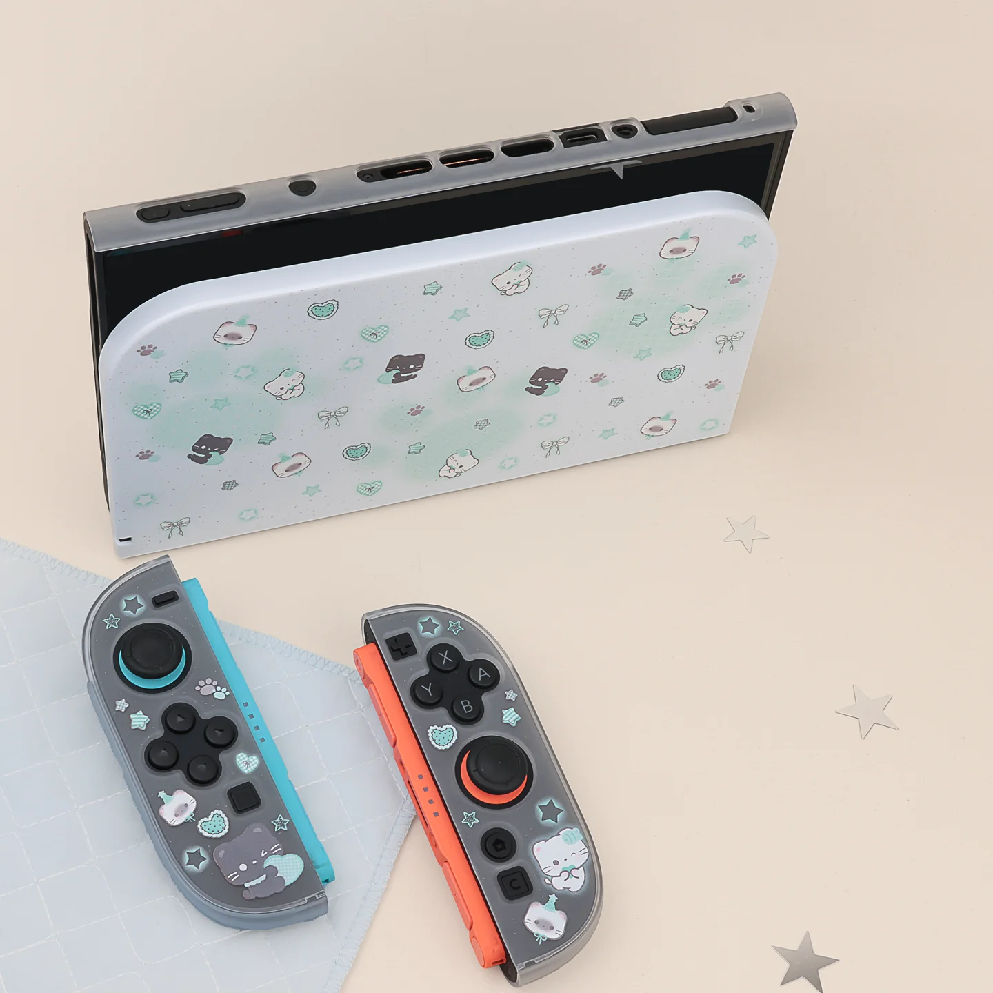 Protective Case For Switch 2 Cute Mint Star Cat Semitransparent Hard Cover For New Ns 2 Game Console Joy Con Controller In Stock - view 6