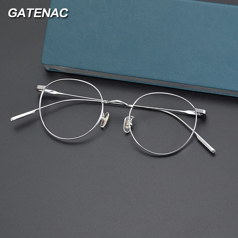 Vintage Pure Titanium Eyeglasses Frame Men Round Prescription Myopia Optical Glasses Frame Women Retro Luxury Brand Spectacles