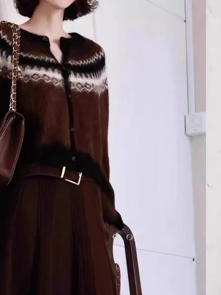 أنيقة س الرقبة سترة مشغولة من الصوف المرأة عادية كم طويل محبوك قمة الخريف مكتب سيدة سترة سترة Oldmoney نمط الملابس #3