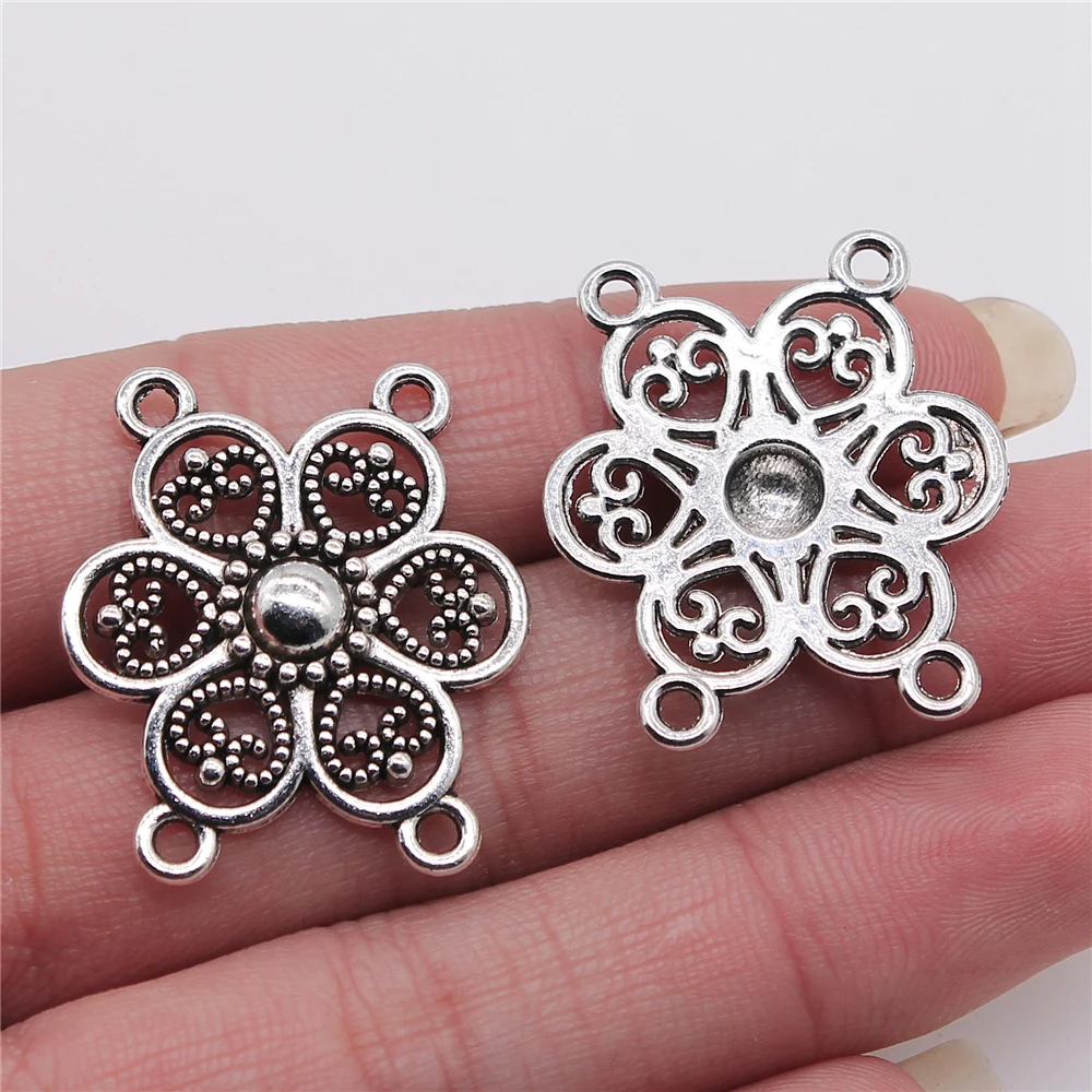 Wholesale 60pcs/bag 27x30mm Body Chain Flower Porous Connector Antique Silver Color Jewelry Findings Jewelry Accessories