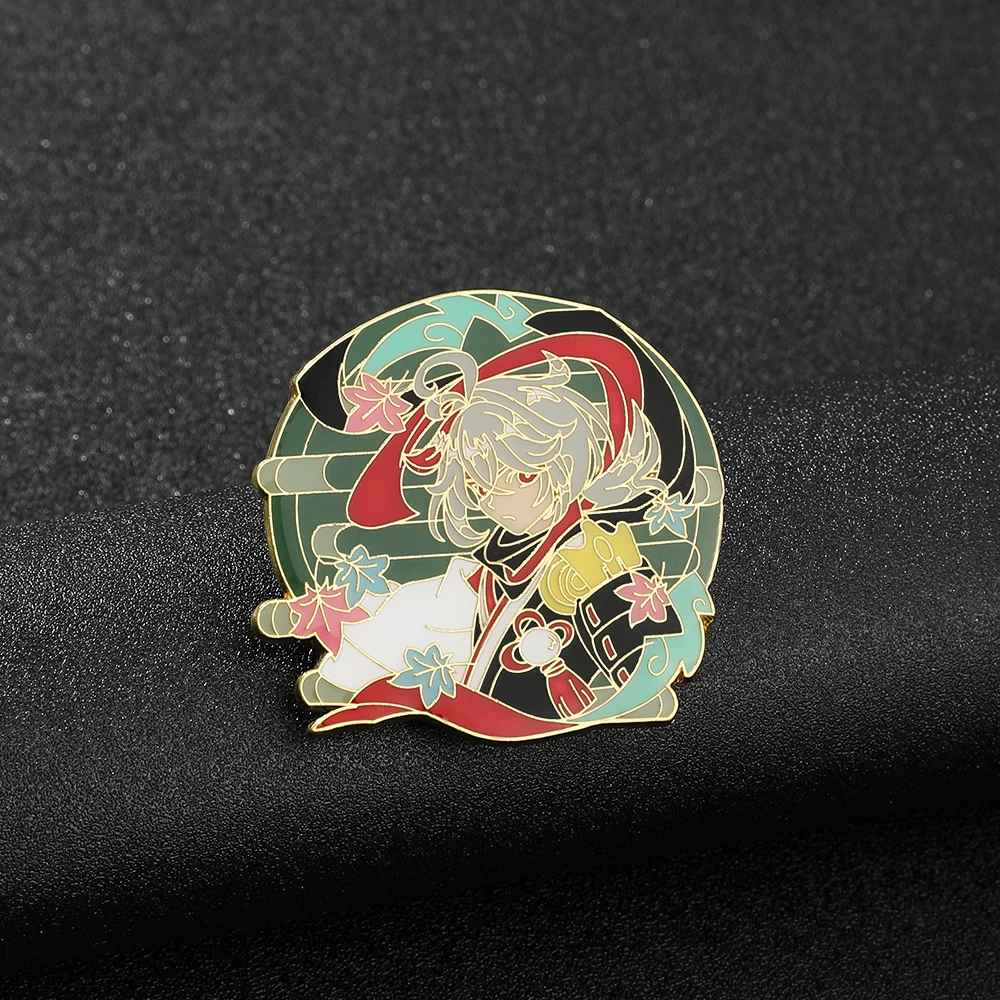 Cartoon Genshin Impact Brooch Cosplay Game Figure Kaedehara Kazuha Enamel Lapel Pin Metal Badge Brooch Collection Accessories