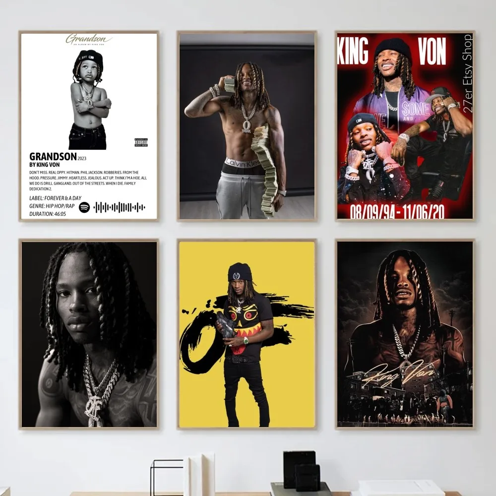1pc King Grandson Von Rapper Poster Self-adhesive Art Waterproof Paper Sticker Coffee House Bar Room Wall Decor