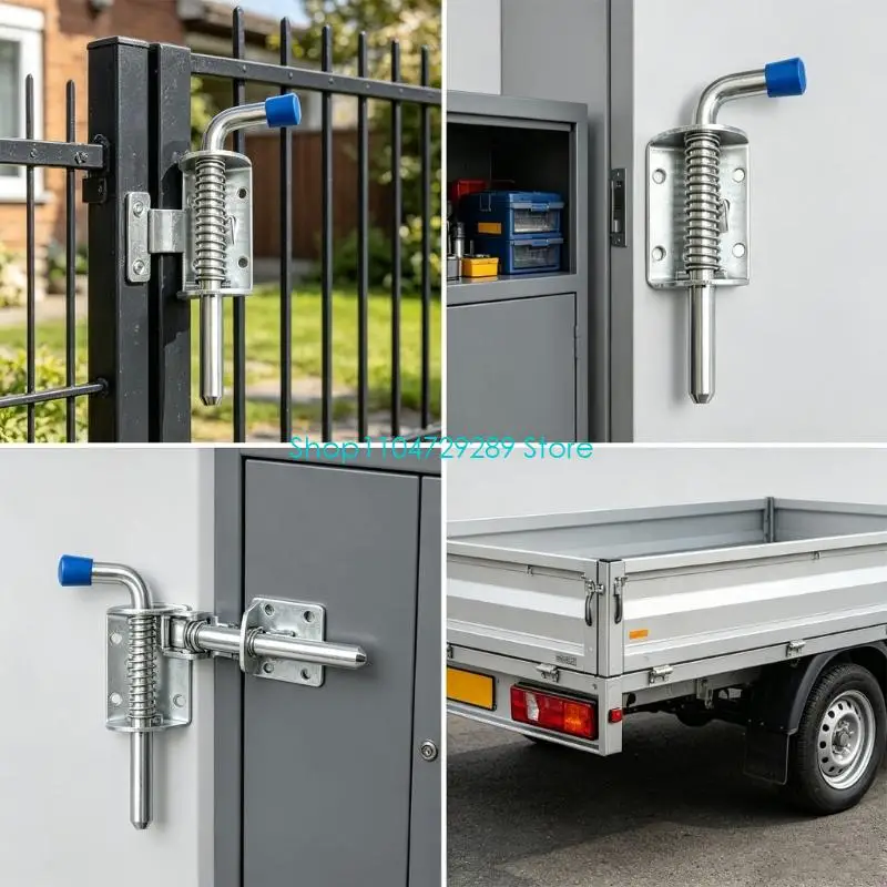 D8KE Stainless Steel Spring Lock Pin Bolt Hardware Screw Mount Pull Handle Set for Trailer Cabinet Doors and Storage