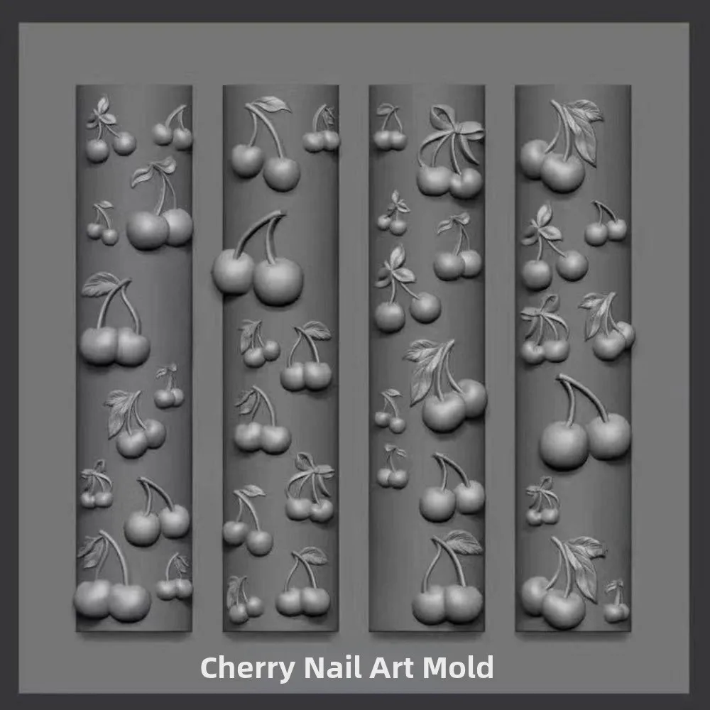 Hot 3D Cherry Design Nail Templates Crafts Durable Jewelry Manicure Design Tool DIY Nail Silicone Mold Nail Art Decorations