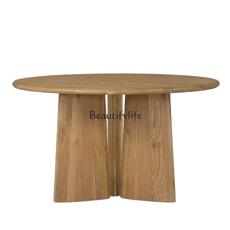 

Wabi sandy wind ash wood solid wood round dining table retro dining table high sense