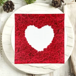 Valentine's Day Rose Heart Coloured Printed Napkins Proposal Engagement Party Tissue Paper Food Grade 2 Ply Unscented Napkins