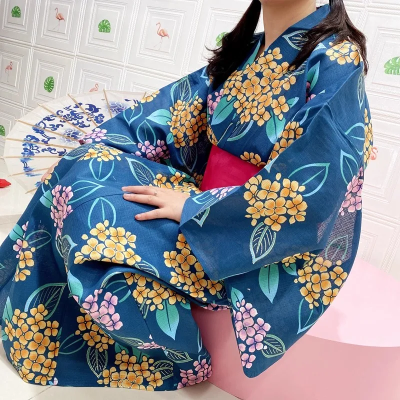 

Хлопковое традиционное японское женское кимоно с цветочным принтом юката, длинное платье в стиле ретро, костюм Cos