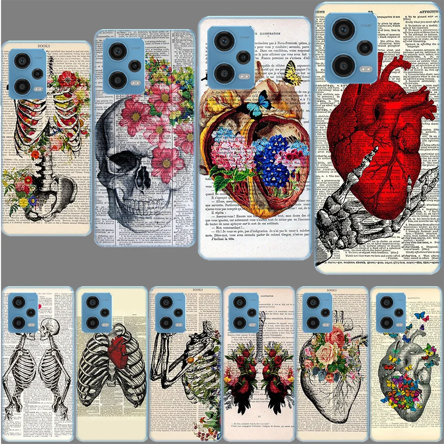 Human anatomy organ newspaper Case for Xiaomi Redmi Note 12 Pro 11 Pro Plus 12S 11S 11T 11E 10 5G 10S 9S 9T 9 8T 8 7 Phone TPU C