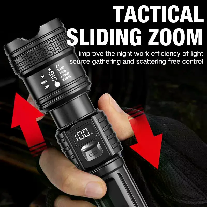 High-intensity Telescopic Zoom Flashlight With Digital Display And Fast Charging For Outdoor Use 1PC