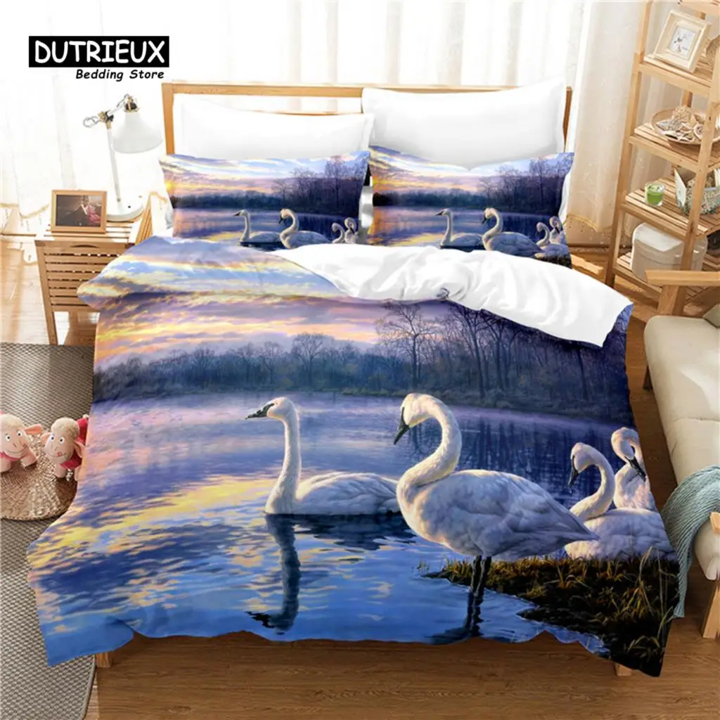 

Swan Bedding Set, 3Pcs Duvet Cover Set, Soft Comfortable Breathable Duvet Cover, For Bedroom Guest Room Decor