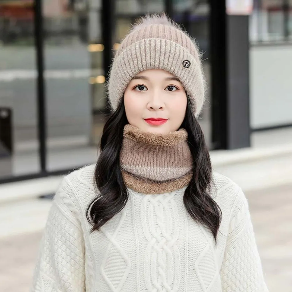 

Dome Hat Elastic Cap and Scarf Suit Ball Contrast Color Winter Pullover Cap Acrylic Fibers All-match Beanie Hat Warmer