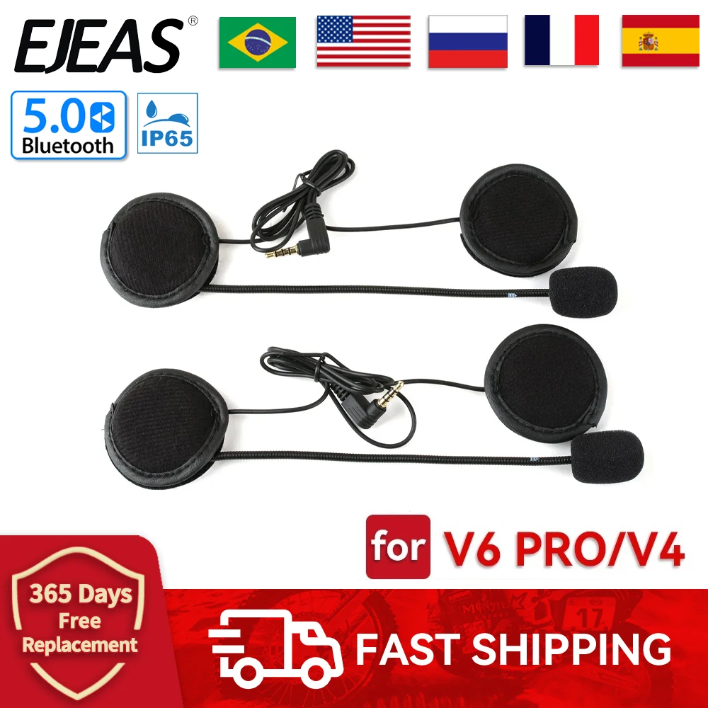 EJEAS Microphone Speaker Earphone for V6 Pro/V4 3.5mm Socket Motorcycle Helmet  Bluetooth Intercom Headset
