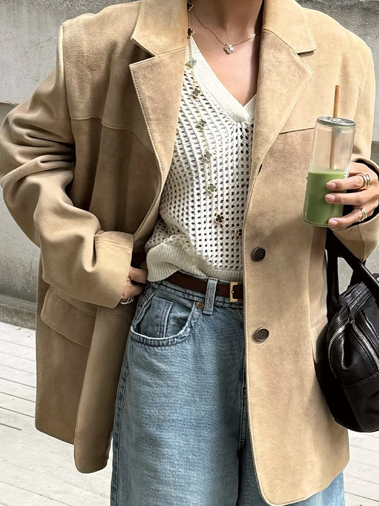 HH Cappotto monopetto con colletto rovesciato alla moda da donna Giacca blazer ampia a maniche lunghe tinta unita stile street slim autunnale femminile