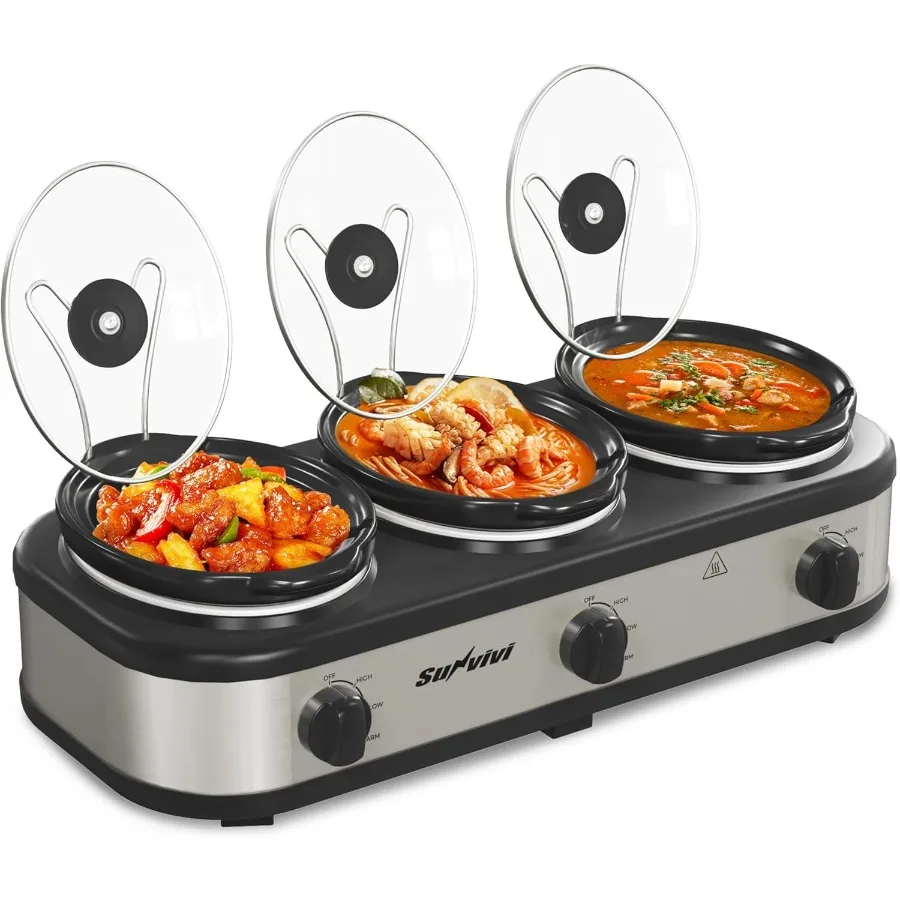 

Тройной мультиварка-шведский стол и подогреватель еды с 3 регулируемыми настройками температуры и 3 прозрачными стеклянными крышками Идеально подходит для